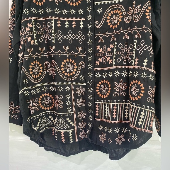 Johnny Was Faye Relaxed Linen Button Down Embroidered Shirt Lagenlook Size L - Picture 6 of 15